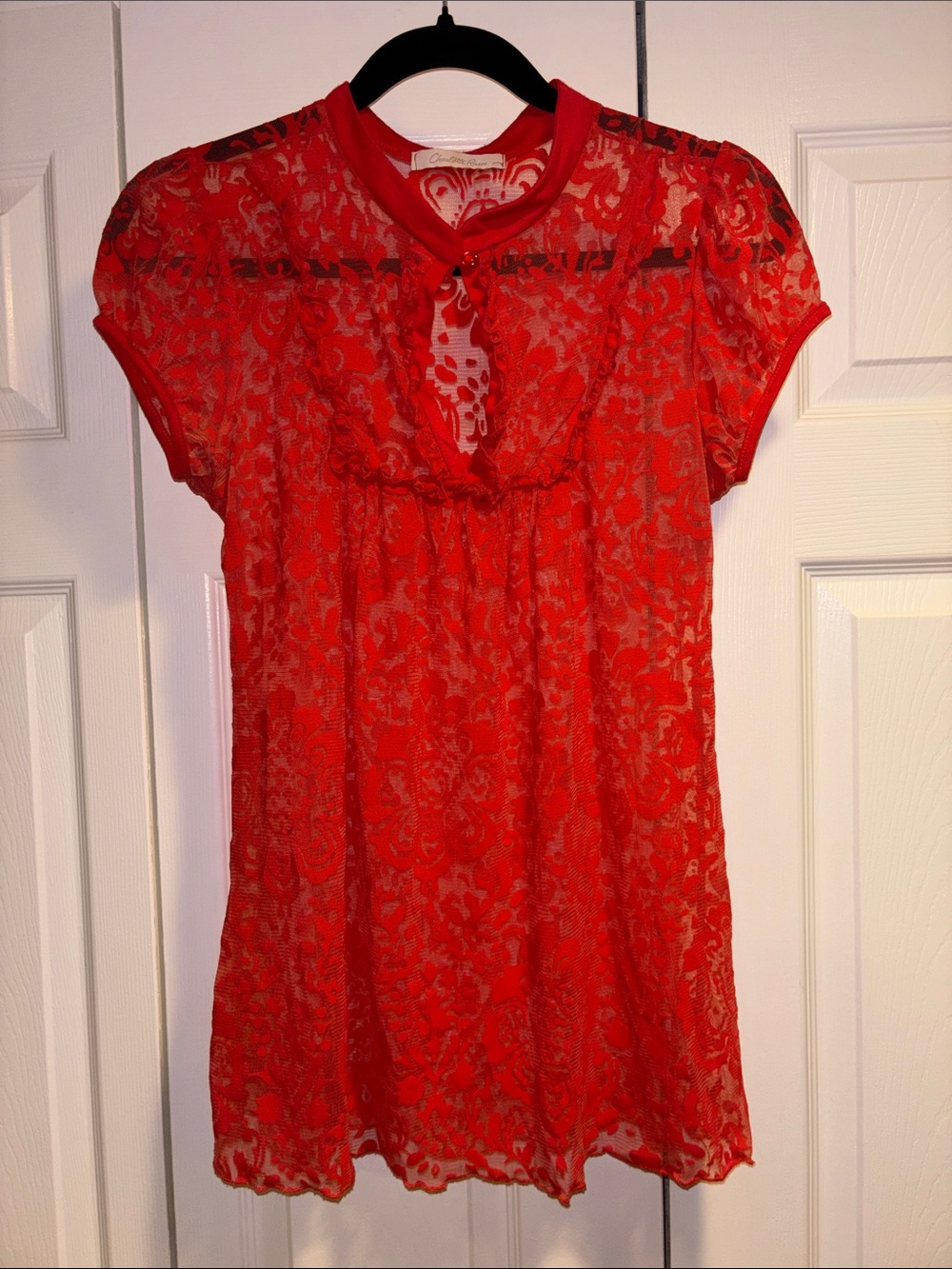 Red/Orange Lace Short Sleeve Women's Top